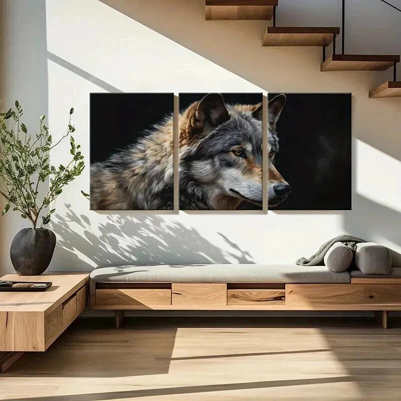 3pcs Expressive Wolf Themed Modern Wall Art Set Canvas Framed 50x70cm - High Quality Print 100% Australian Made Wall Canvas Ready to Hang - Bella Home Decor