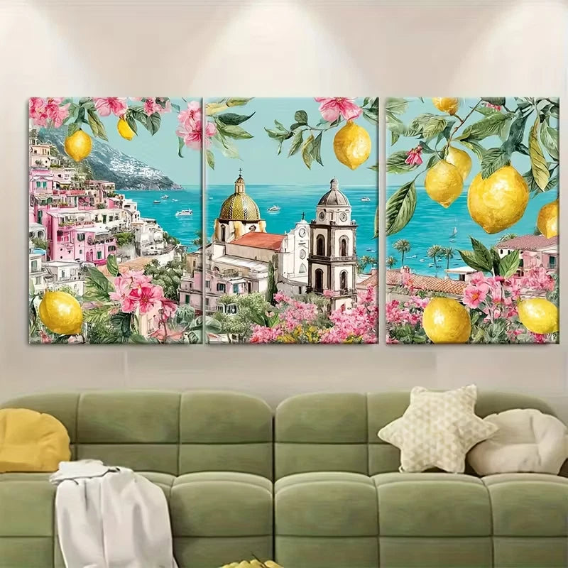 3pcs La Dolce Vita Amalfi Coast Italy Landscapes Metal Print Ready to Hang Art