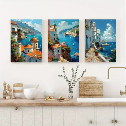 3pcs Italy Coastal Travel Wall Art Canvas Unframed - High Quality Print 100% Australian Made Wall Canvas