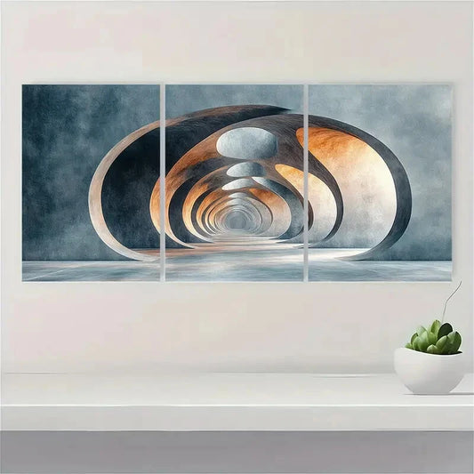 3pcs Textured Effect Gray Abstract Arches Metal Print Ready to Hang Art