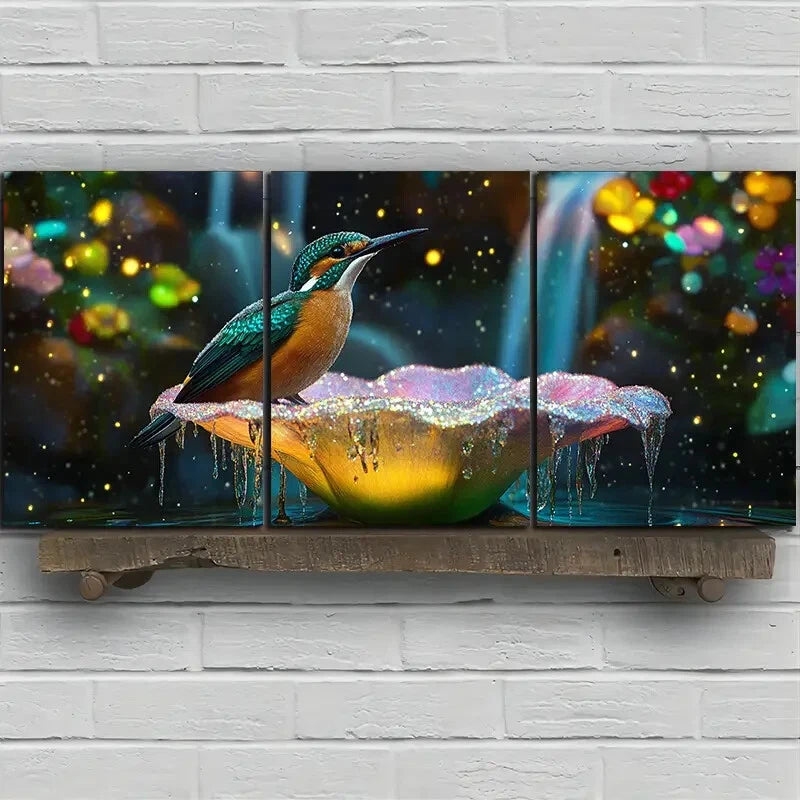 3pcs The Bird on the Petals Modern Colourful Metal Print Ready to Hang Art - Bella Home Decor