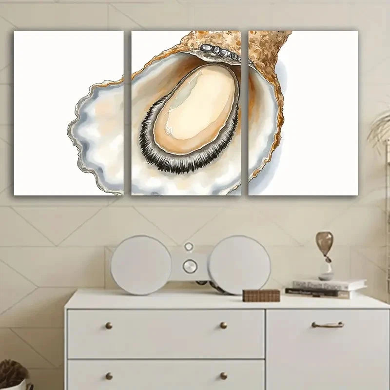 3pcs Abstract Golden Oyster Watercolor Painting Wall Art Set Canvas Framed 50x70cm - High Quality Print 100% Australian Made Wall Canvas Ready to Hang - Bella Home Decor