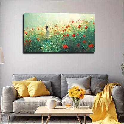 Serene Girl In Blooming Field Wall Art Canvas Office Home Room Framed 120x60cm
