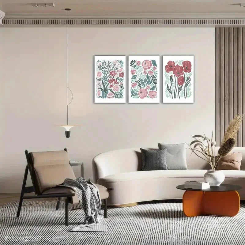 3pcs Pastel Roses & Botanical Prints Watercolor Metal Print Ready to Hang Art