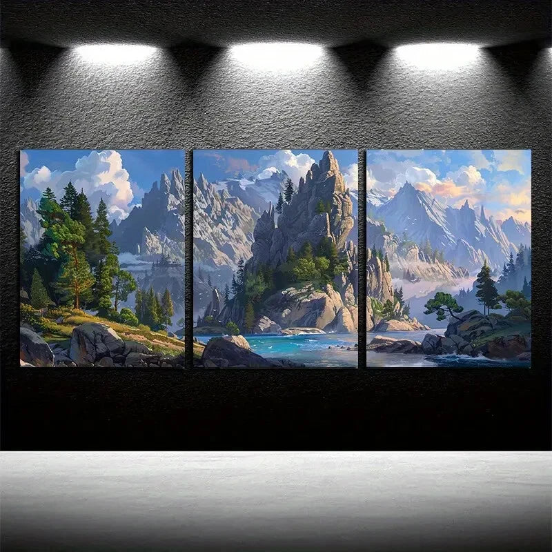 3pcs Nature Themed Mountain Landscape Scenery Metal Print Ready to Hang Art