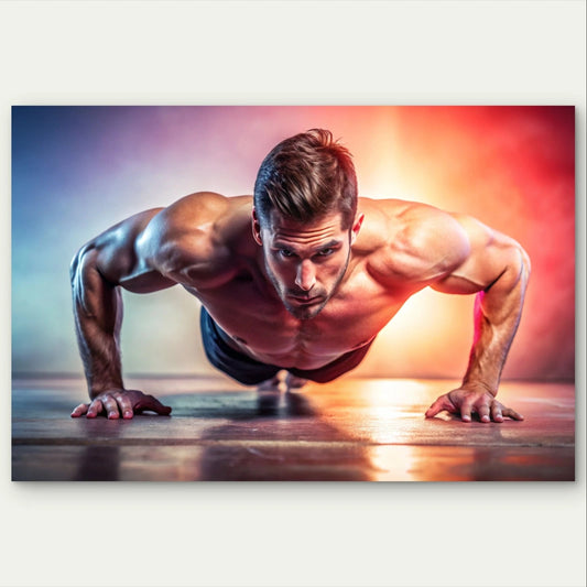 Athletic Man Doing Push Ups Colourful 5mm Plastic Poster Ready to Hang 90x60cm