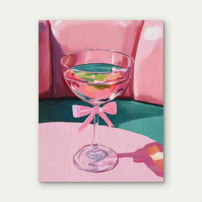 Espresso Martini with a Pink Bow 40x60cm Metal Print Ready to Hang - Bella Home Decor