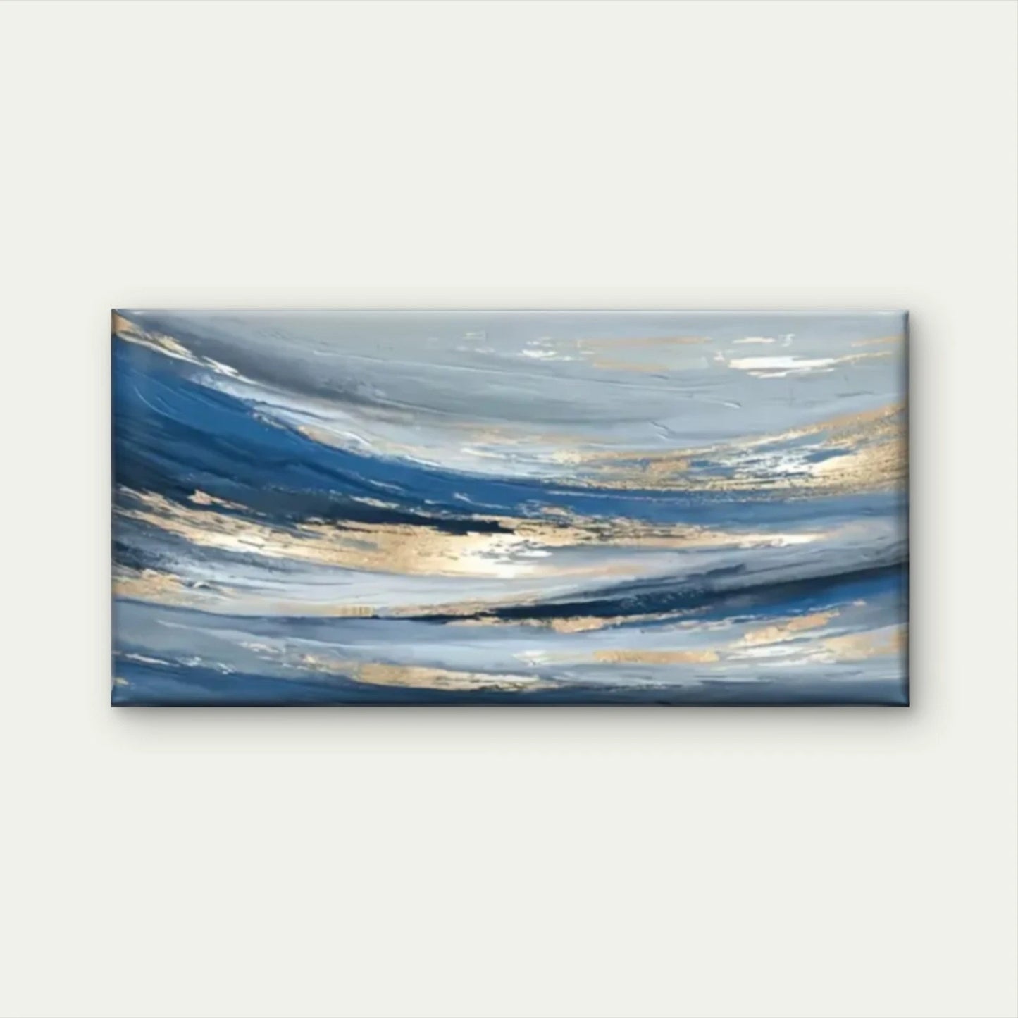 Blue Golden Waves Perfect Wall Art Canvas Office Home Room Framed 120x60cm