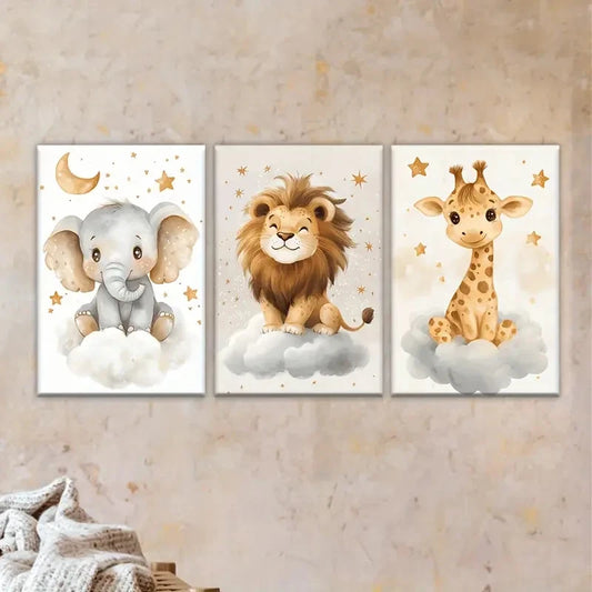 3pcs A cartoon animal and a git Wall Art Set Canvas Framed 60x90cm - High Quality Print 100% Australian Made Wall Canvas Ready to Hang