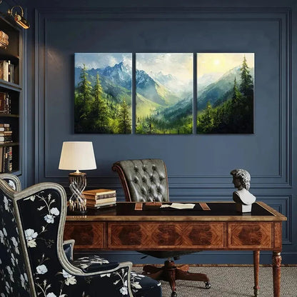 3pcs Mountain Landscape Pine Trees Nature Scenery Metal Print Ready to Hang Art - Bella Home Decor