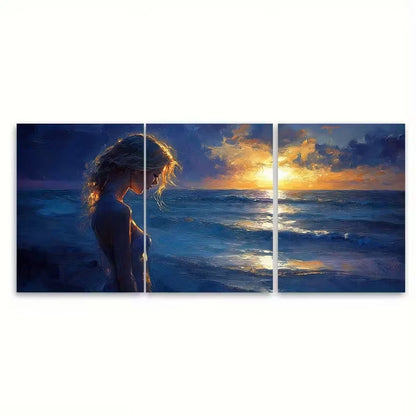 3pcs Beach Girl Art Sea Glow Metal Print Ready to Hang Art - Bella Home Decor