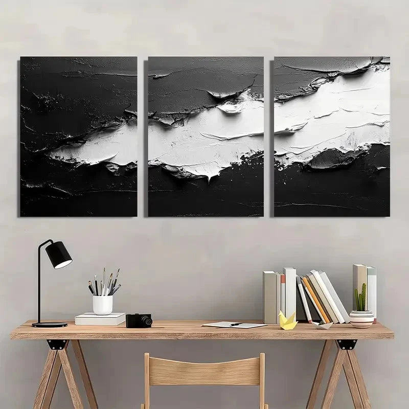 3pcs Black and White Abstract Texture Paint  Wall Art Set Canvas Framed 60x90cm - High Quality Print 100% Australian Made Wall Canvas Ready to Hang - Bella Home Decor