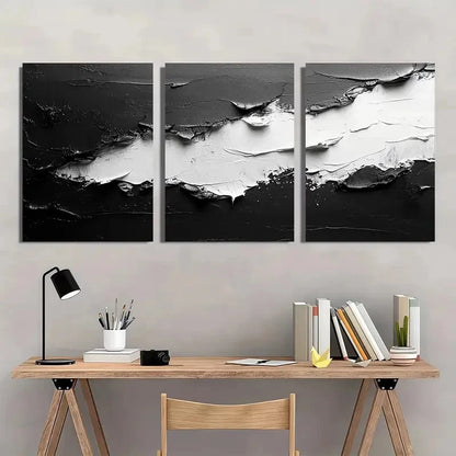 3pcs Black and White Abstract Texture Paint  Wall Art Set Canvas Framed 60x90cm - High Quality Print 100% Australian Made Wall Canvas Ready to Hang - Bella Home Decor