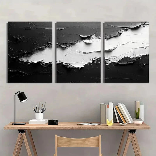3pcs Black and White Abstract Texture Paint Wall Art Set Canvas Framed 60x90cm - High Quality Print 100% Australian Made Wall Canvas Ready to Hang
