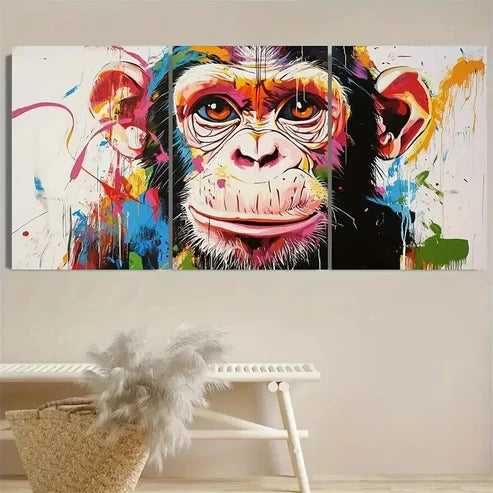 3pcs Monkey GraffitiWall Art Set Canvas Unframed - High Quality Print 100% Australian Made Wall Canvas