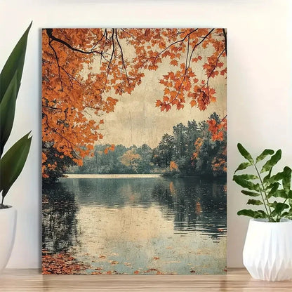 Beautiful Foliage Serene Lake Scene Painting 40x60cm Metal Print Ready to Hang - Bella Home Decor