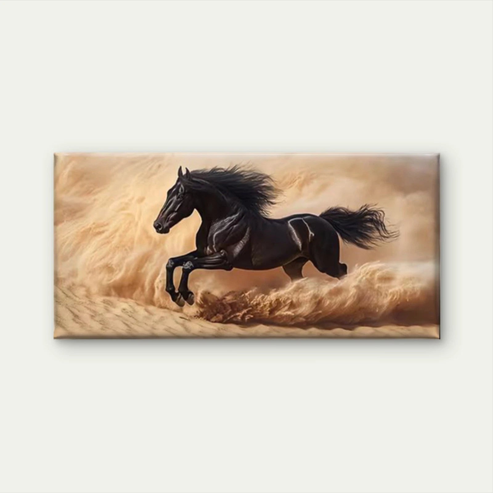 Dark Horse Racing Through Wall Art Canvas Office Home Room Framed 120x60cm - Bella Home Decor