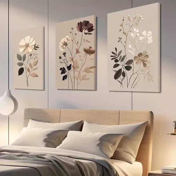 3pcs Bohemian Vintage Wildflowers Wall Art Canvas Unframed - High Quality Print 100% Australian Made Wall Canvas - Bella Home Decor