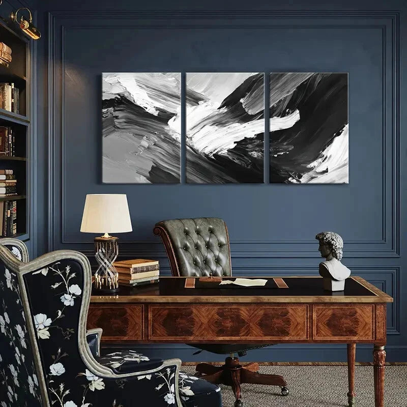 3pcs Abstract Art Monochrome Palette Contemporary Metal Print Ready to Hang - Bella Home Decor