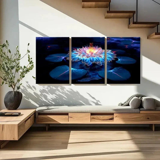 3pcs Colorful Lotus Flower Fantasy Floral Wall Art Set Canvas Framed 60x90cm - High Quality Print 100% Australian Made Wall Canvas Ready to Hang - Bella Home Decor