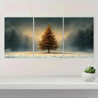 3pcs Featuring Vintage Christmas Tree Artwork Metal Print Ready to Hang Art