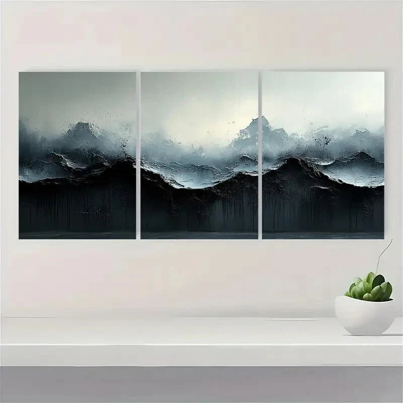 3pcs Black and White Abstract Texture Painting Metal Print Ready to Hang Art - Bella Home Decor