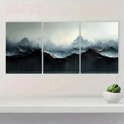 3pcs Black and White Abstract Texture Painting Metal Print Ready to Hang Art - Bella Home Decor