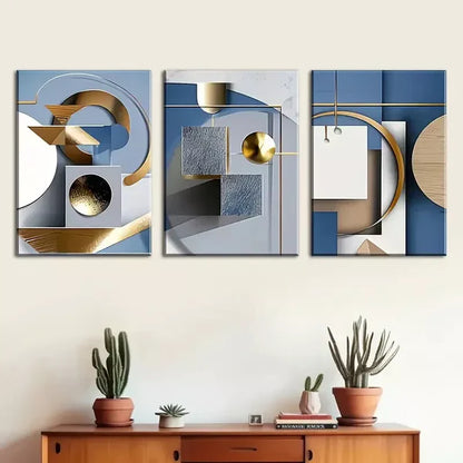 3pcs Modern Abstract with Geometric Print Wall Art Set Canvas Framed 60x90cm - High Quality Print 100% Australian Made Wall Canvas Ready to Hang - Bella Home Decor