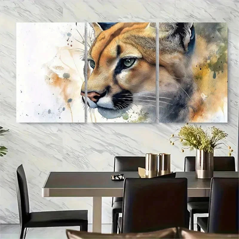 3pcs s Mountain Lion Face Metal Print Ready to Hang Art