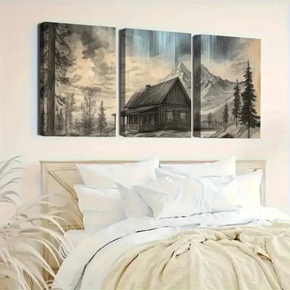 3pcs Rustic Mountain Cabin RMC Wall Art Canvas Unframed – High Quality Print 100% Australian Made Wall Canvas