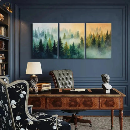 3pcs Forest Landscape Abstract Art Pine Trees Metal Print Ready to Hang Art - Bella Home Decor