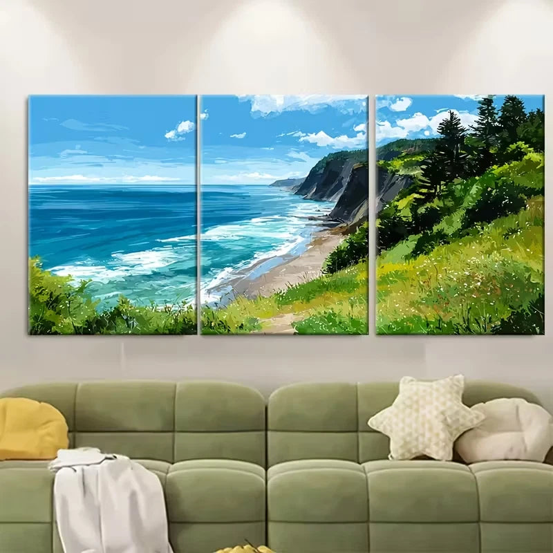 3pcs Ocean Horizon Watercolor Metal Print Ready to Hang Art