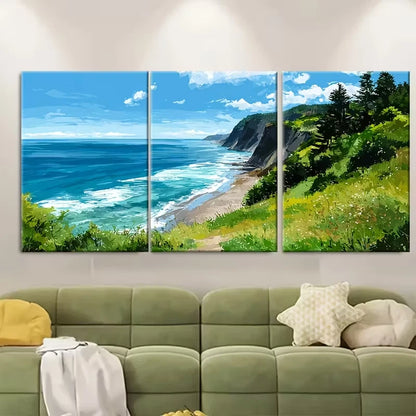 3pcs Ocean Horizon Watercolor Metal Print Ready to Hang Art