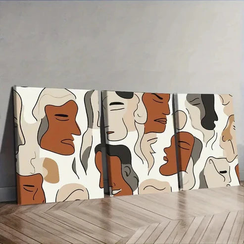 3pcs Featuring Brown And Beige Faces Wall Art Set Canvas Unframed - High Quality Print 100% Australian Made Wall Canvas
