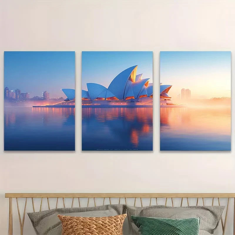 3pcs Australian Sydney Opera House Decor  Wall Art Set Canvas Framed 50x70cm - High Quality Print 100% Australian Made Wall Canvas Ready to Hang - Bella Home Decor