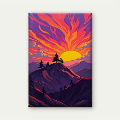 Fiery Mountain Sunset Vibrant Oil Painting  60x90cm Metal Print Ready to Hang