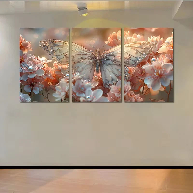 3pcs Pale Pink Butterflies Wall Art Set Canvas Framed 60x90cm - High Quality Print 100% Australian Made Wall Canvas Ready to Hang
