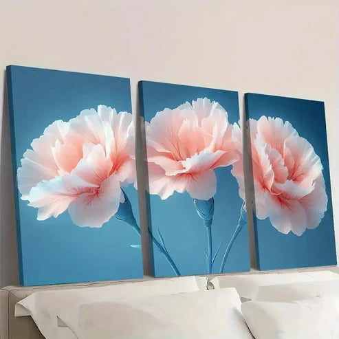 3pcs White Carnation Painting Print EY Wall Art Set Canvas Unframed - High Quality Print 100% Australian Made Wall Canvas - Bella Home Decor
