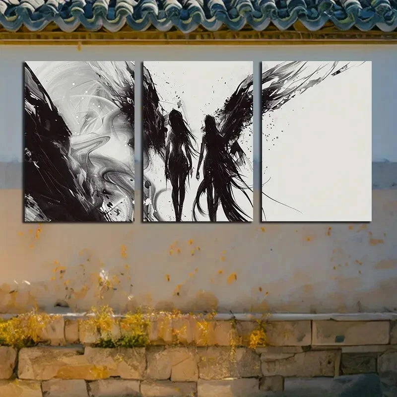 3pcs Modern Black and White Women Abstract Design Metal Print Ready to Hang Art - Bella Home Decor