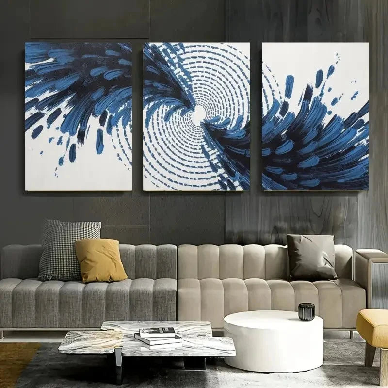 3pcs Abstract  Blue Patterns  Decorations Paint Forest Wall Art Set Canvas Framed 50x70cm - High Quality Print 100% Australian Made Wall Canvas Ready to Hang - Bella Home Decor