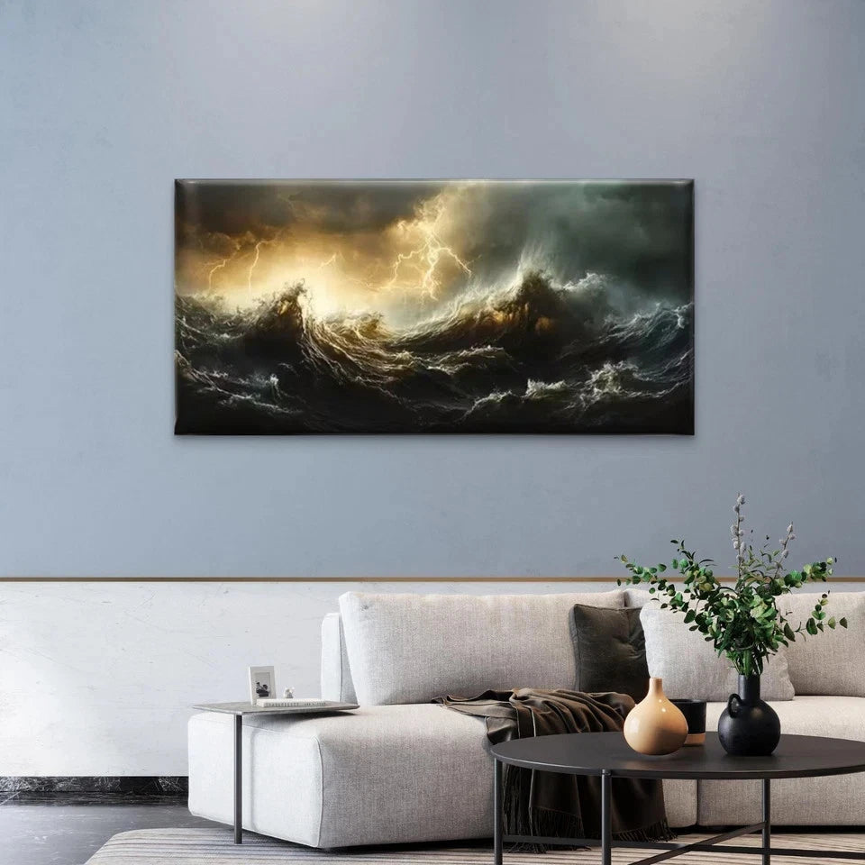 Ocean Storm Seascape Wall Art Canvas Office Home Room Framed 120x60cm