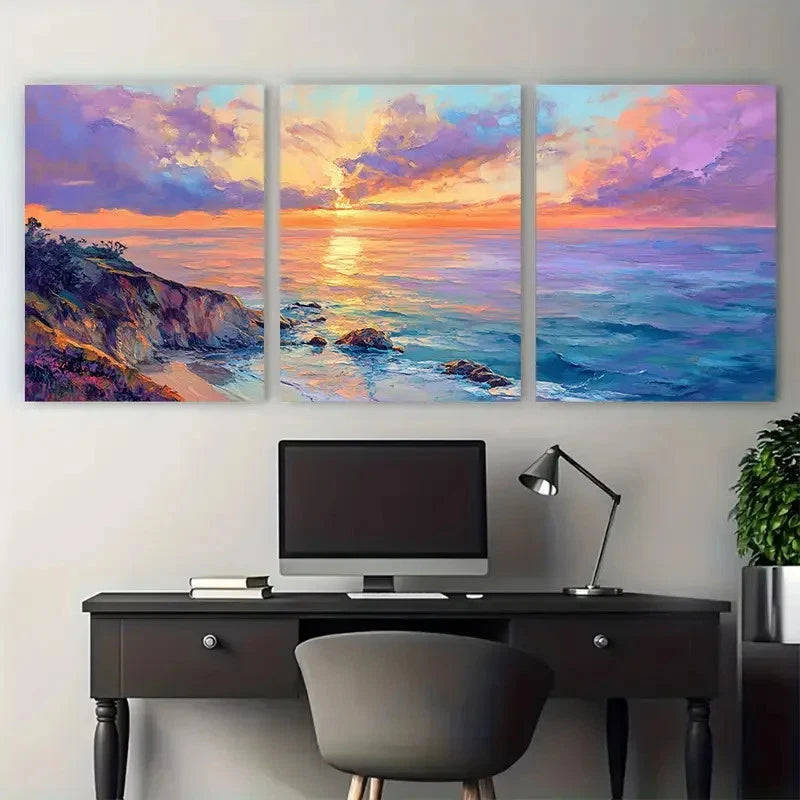 3pcs Big Sur Landscape Pastel Ocean Cloudscape Metal Print Ready to Hang Art - Bella Home Decor
