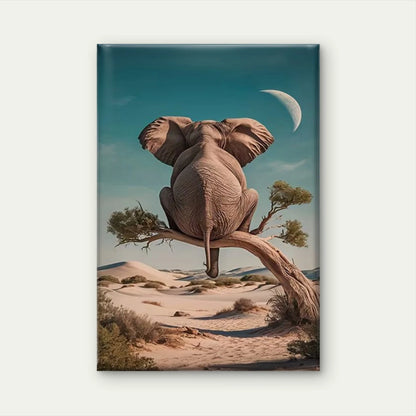 Whimsical Desert Scene with Floating Elephant  60x90cm Metal Print Ready to Hang