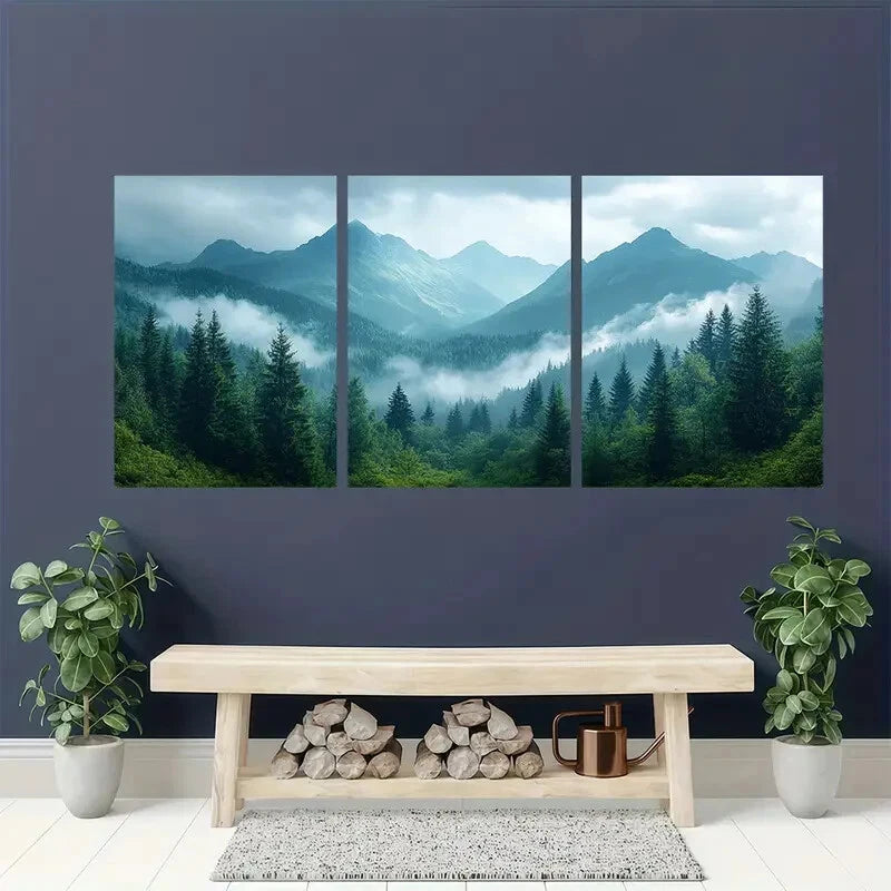 3pcs Mountain Landscape Vintage Photography Metal Print Ready to Hang Art - Bella Home Decor