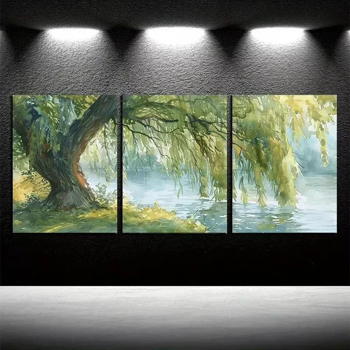 3pcs Willow Tree & Lake Oil Painting Wall Art Canvas Unframed - High Quality Print 100% Australian Made Wall Canvas