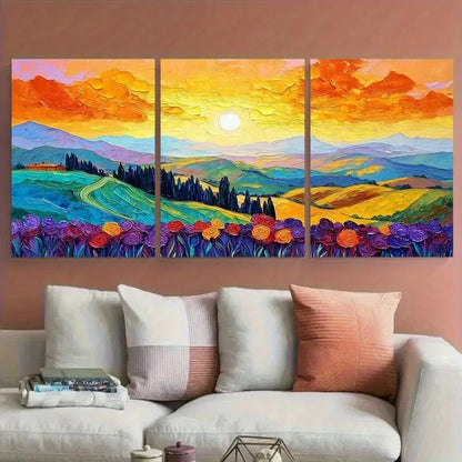 3pcs Vibrant Italian Countryside Landscape Rolling Metal Print Ready to Hang Art