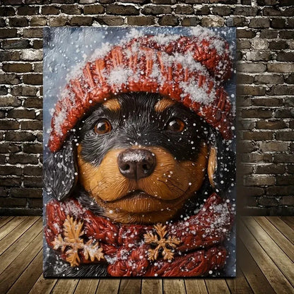 Adorable Rottweiler Puppy Wearing a Winter Painting 40x60cm Metal Print Ready to Hang - Bella Home Decor