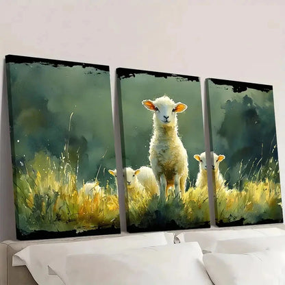 3pcs Irish Landscape Watercolor Lamb YU   Wall Art Set Canvas Framed 50x70cm - High Quality Print 100% Australian Made Wall Canvas Ready to Hang