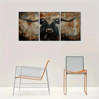 3pcs Rustic Longhorn Cow Art Set Canvas Framed 60x90cm - High Quality Print 100% Australian Made Wall Canvas Ready to Hang