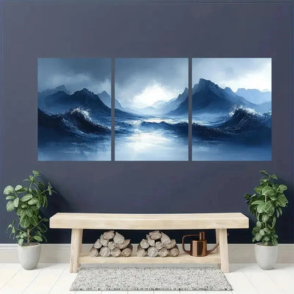 3pcs Mountain and Ocean Abstract Landscape Metal Print Ready to Hang Art - Bella Home Decor